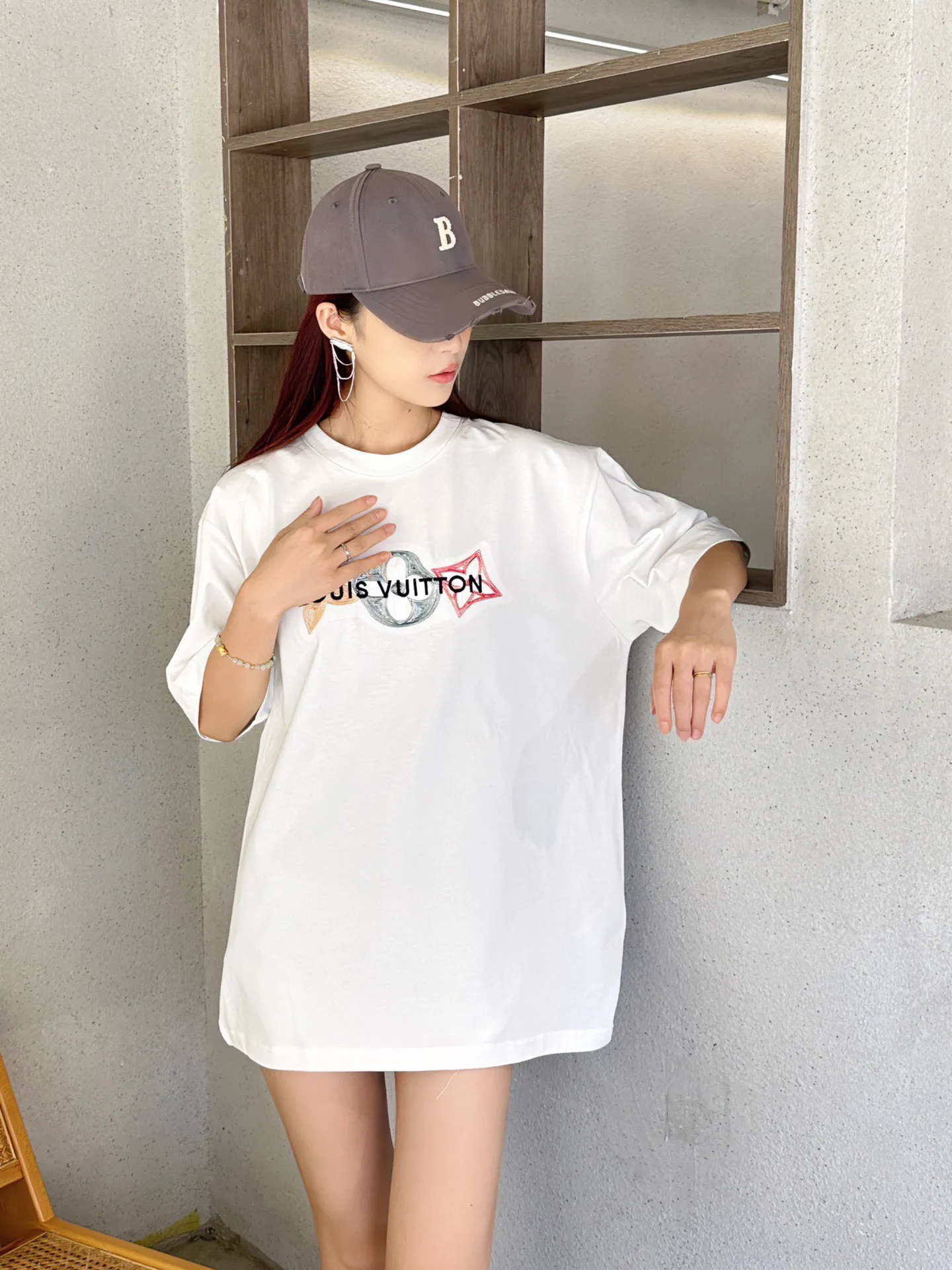 Louis Vuitton/Louis Vuitton 24ss embroidered three-letter short sleeves